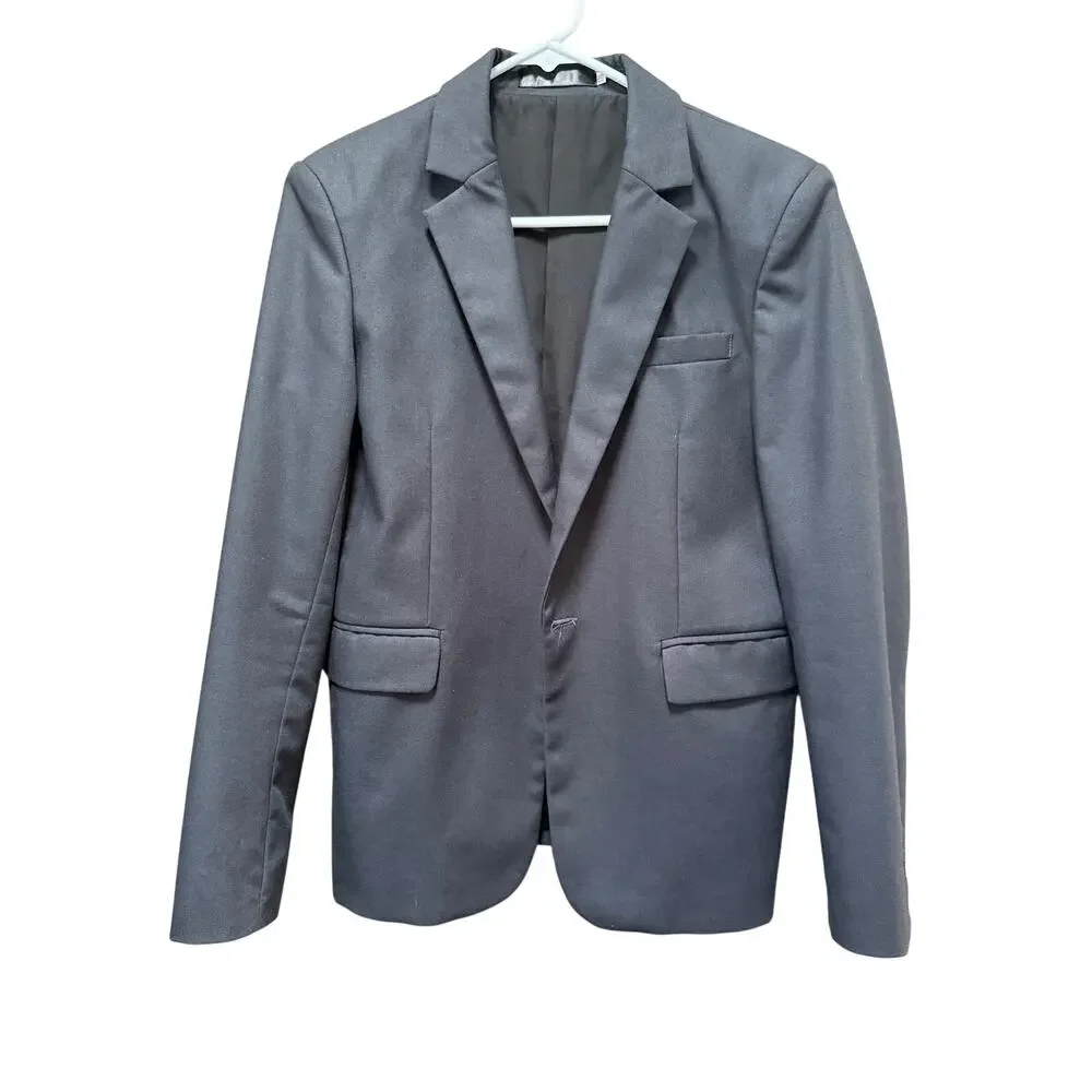 Boys’ Charcoal 2-Piece Suit Set (Blazer + Pants) – Polyester/Rayon – Size 12-14Y
